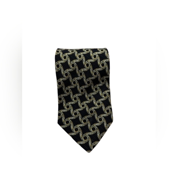Valentino Tie 100% Silk Men’s tie Geometric design gold/black/grey EUC - Picture 2 of 5